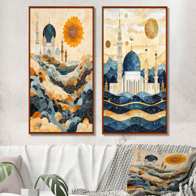 Conte du lever du soleil sur la mosquée I de l'Islam - Art mural spirituel, décoration murale traditionnelle 2 pièces
