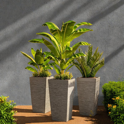 Jardinières mobiles 3 pièces, style moderne en pierre durable pour la maison de patio