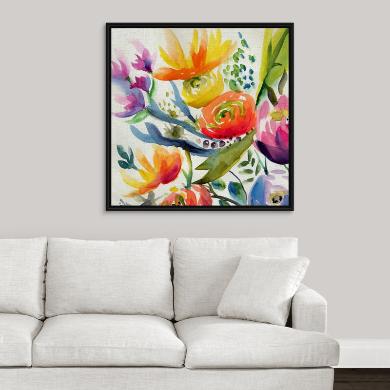 « summer spectrum iv », peinture sur toile, Cadre flottant noir, H 21,7 po x l 21,7 po x P 1,75 po
