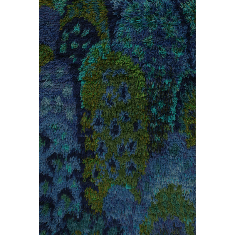 Vintage Swedish Rya Rug, Blue And Green Scandinavian Scale Pattern - Rug & Kilim