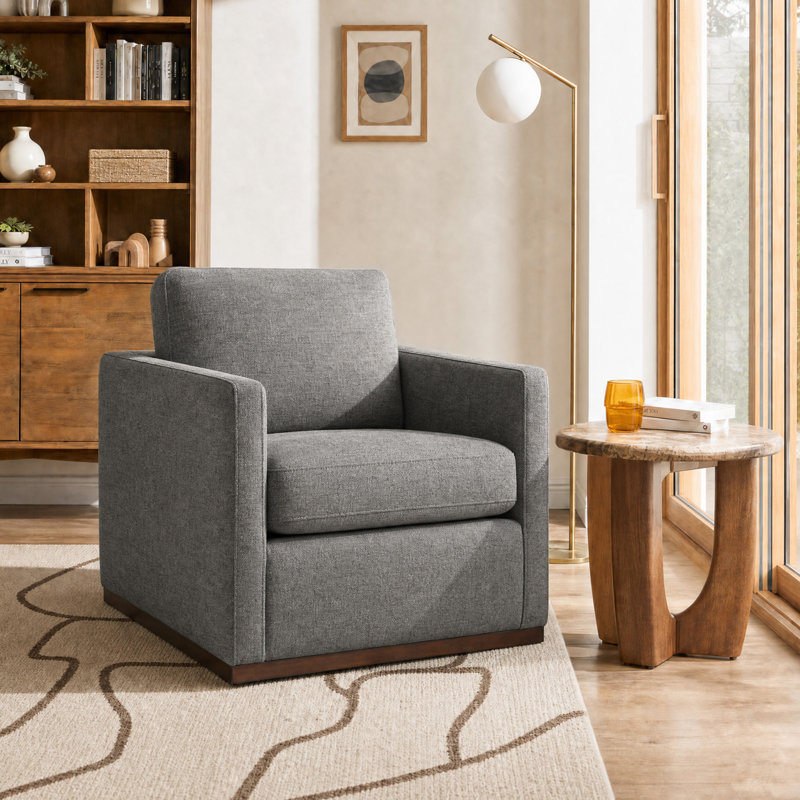 Fauteuil pivotant large Assiatou, Mélange de lin natté gris fossile