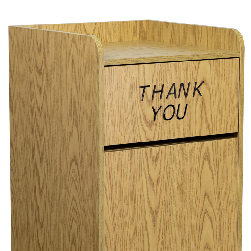 Oak Laminate Wood Tray Top Trash Receptacle