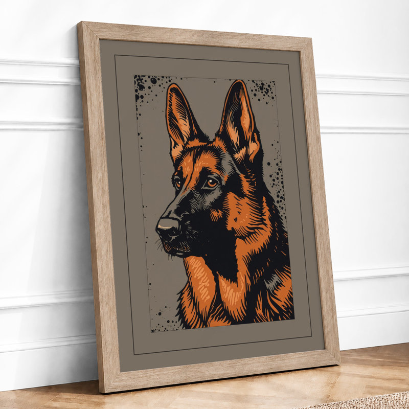 German Shepherd Profile Graphic Art - Framed Print, Oak, A4 - 29.7 x 21.0 cm