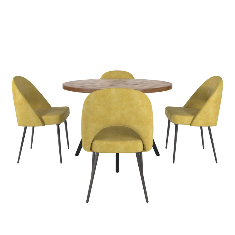 Aurthur 45" Round Dining Table And Upholstered Dining Chairs Set - Yellow Pu, Yellow