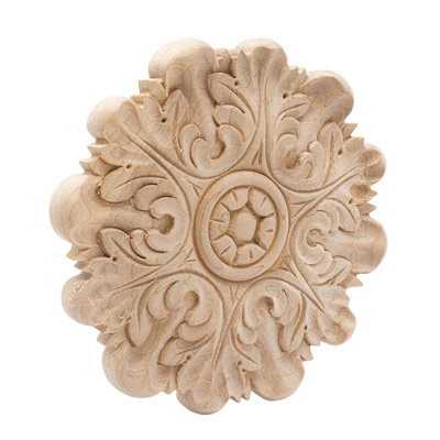 5 in x 1/2 in Unfinished Medium Hand Carved Solid Hard Maple Rosette Acanthus Wood Applique