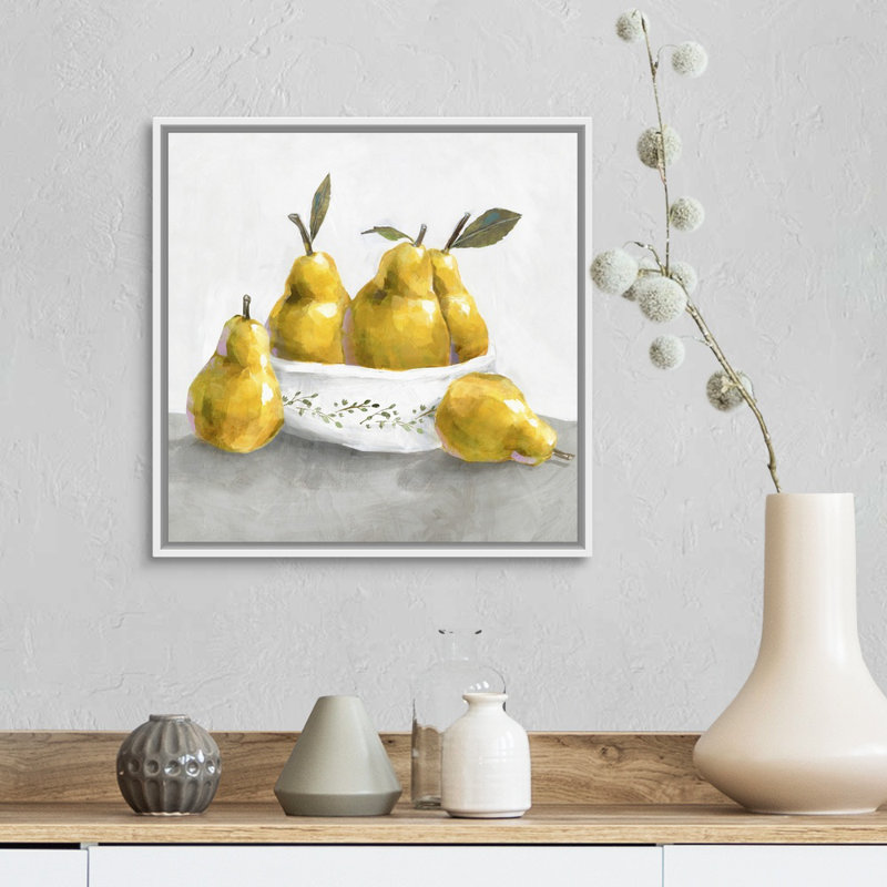 Reproduction d’art sur toile, "poires" par Isabelle Z, Cadre blanc, H 18 po x l 18 po x P 1,75 po