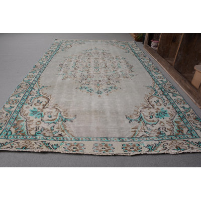 Kitchen Rug, Green Wool Rugs, Vintage Rug, 5x8.6 ft Large Rug, Turkish Rug, Geometric Rugs