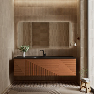65" Single Bathroom Vanity Wall-mounted Floating vanities with Black Resin Stone Top,1 door,2 Drawers Modern
