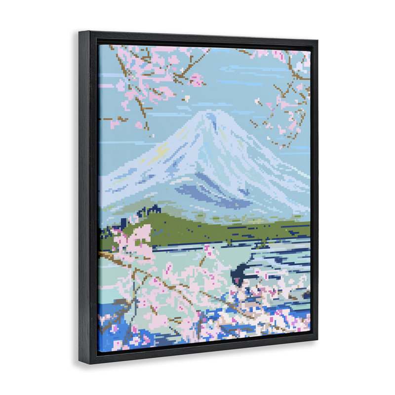 «Pixel Mount Fuji», art mural encadré flottant par Melissa Wang, Cadre flottant noir de jais, H 21 po x l 17 po
