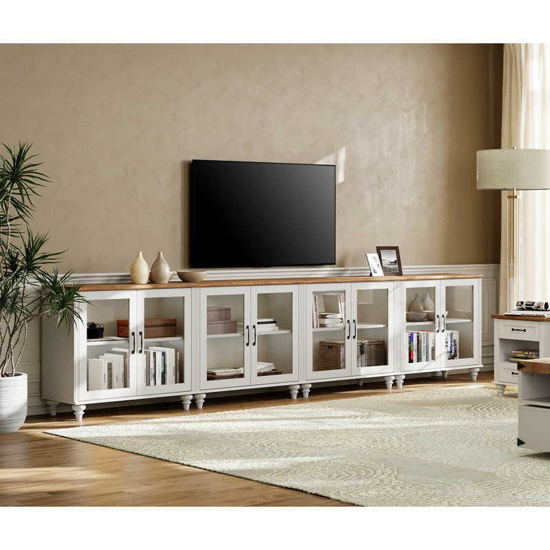 TV Stand For Tvs Up To 105 Inch, Wood TV Console Table For 65-90 Inch TV, Entertainment Center With Glass Door, Kitchen Sideboard Buffet Cabinet For Dining Room