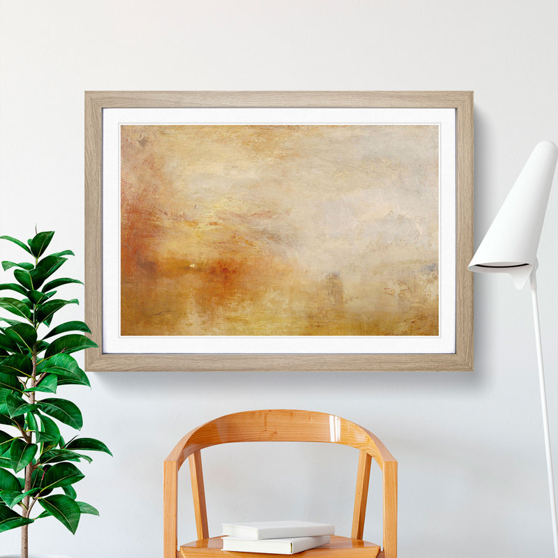 Sun Setting over a Lake by Joseph Mallord William Turner - Framed Print, Oak Framed, 27cm H x 36cm W x 2cm D