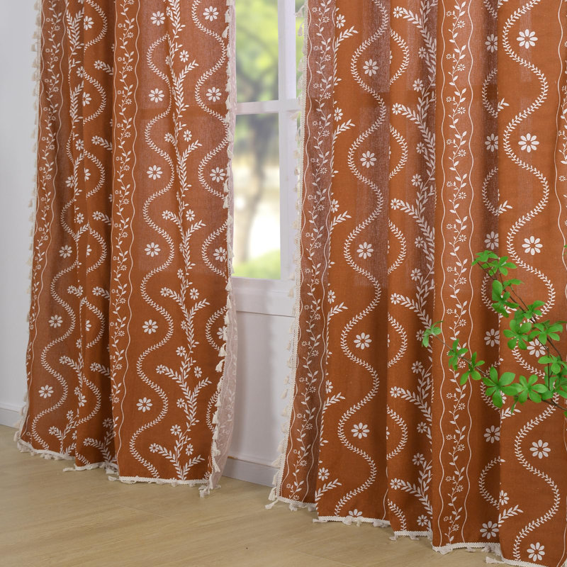 Ensemble de 2 panneaux de rideaux boho en terre cuite Boho
