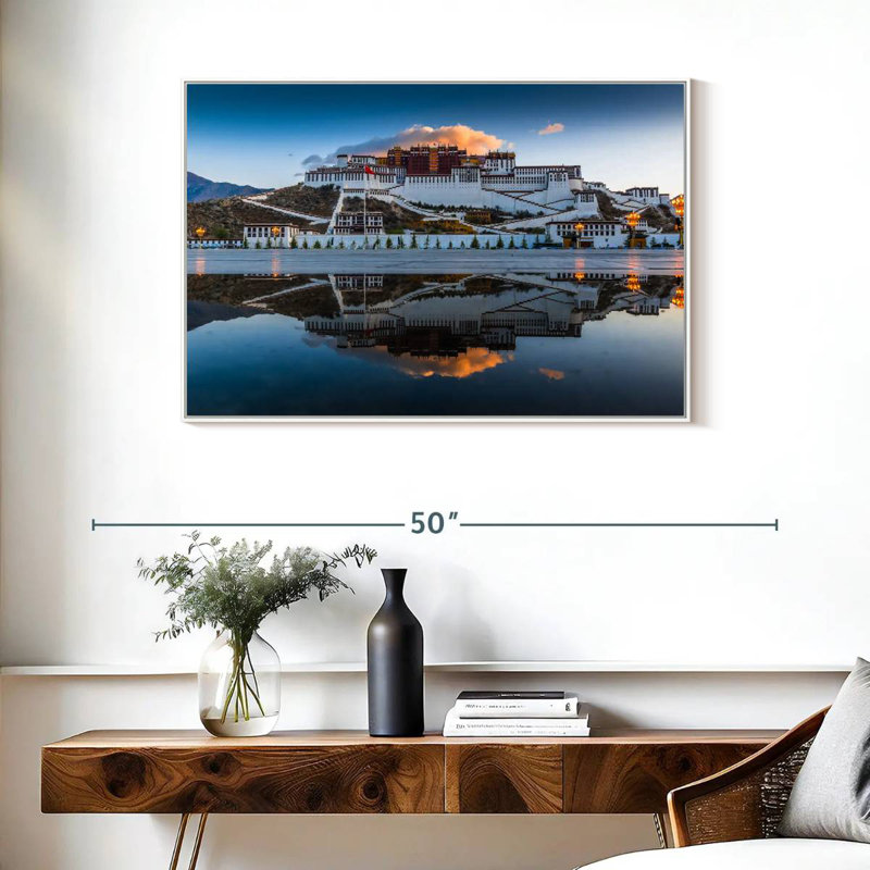 Palais du Pocala au Tibet, Cadre flottant blanc, 37 po x 25 po