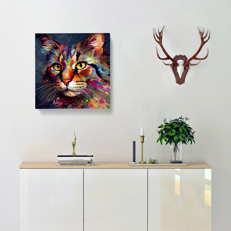 Cat Abstract Art - Print, 35cm H x 35cm W x 3cm D