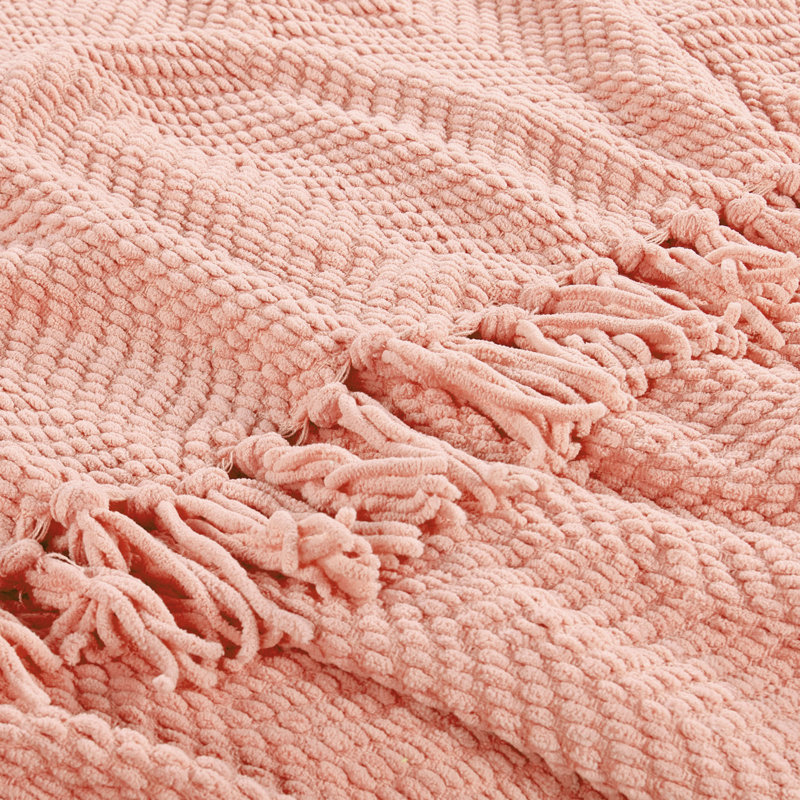 Jeté en tricot de tweed, Pêche Melba, 50 po x 60 po