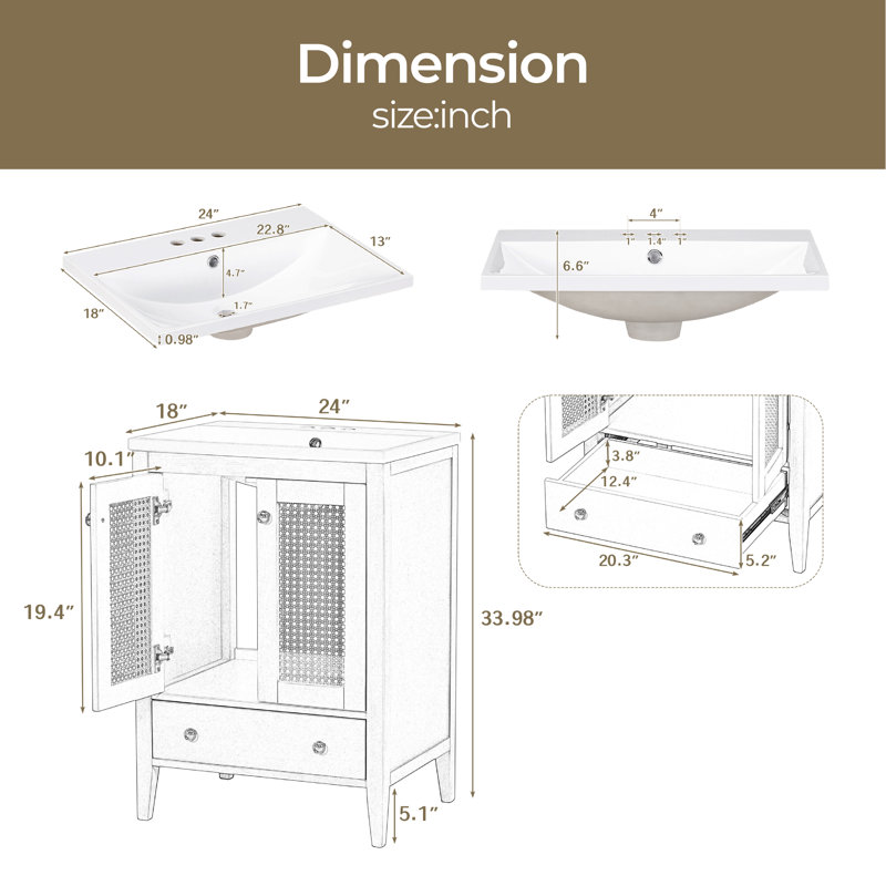 Binstead 24 " W Freestanding Standard Free Standing 1 Single Vanity Bathroom Vanity With Ceramic Top