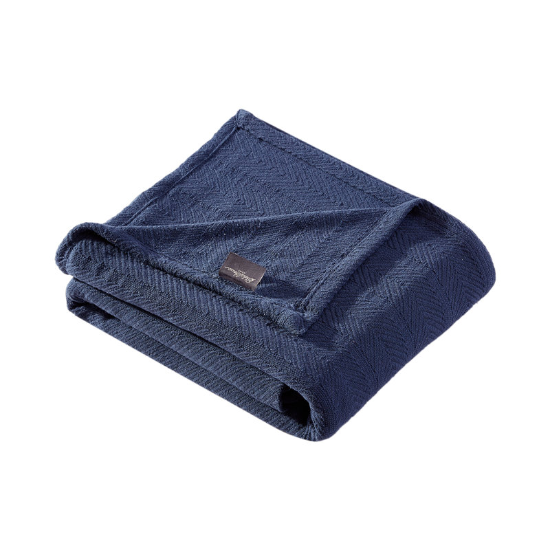 Couverture réversible en coton Herringbone de Eddie Bauer, Simple, Bleu marine