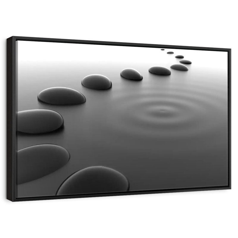 Cailloux sur l'eau, Cadre flottant noir, 37 po x 25 po