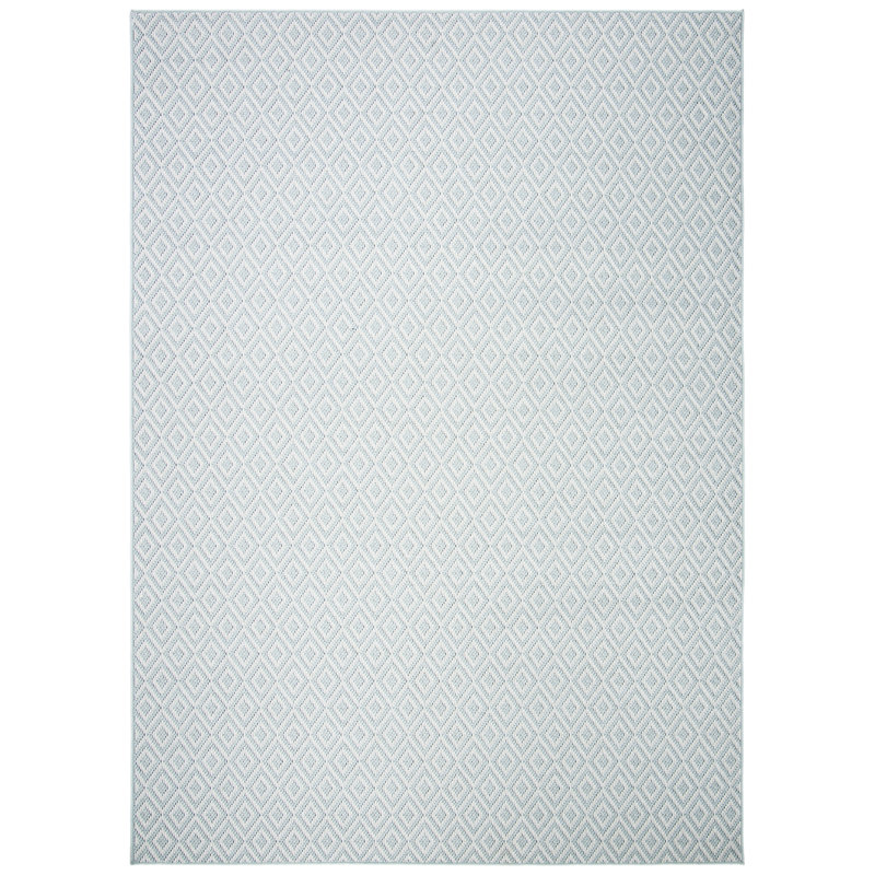 Aqua and Cream Geometric Synthetic Runner Rug