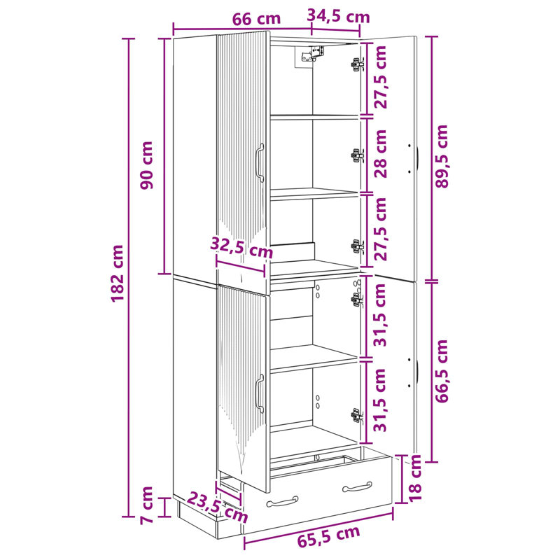 4 -Door 3 Storage Cabinet, Black