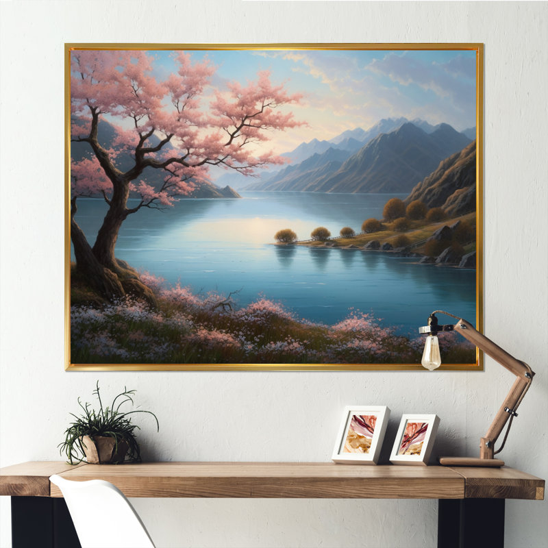 Naylene Cherry Blossom Trees par The Water III sur toile, H 24 po x l 32 po x P 1 po, Cadre flottant doré