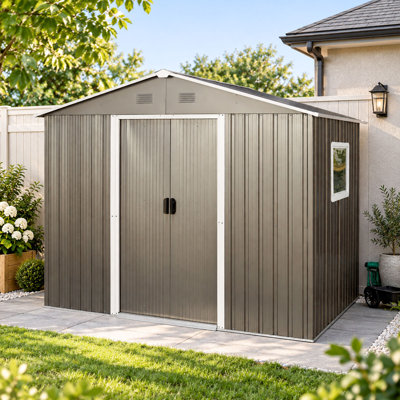 8x6 Metal Outdoor Storage Shed With Window Gray