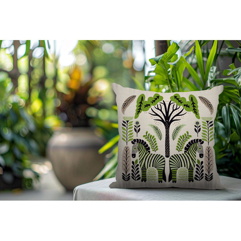 Oreiller carré réversible intérieur / extérieur Zuby Zebra, Chartreuse, Carré 19 po