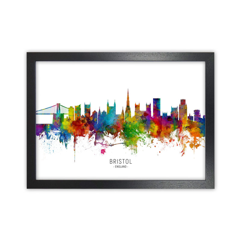 Bristol England Skyline by Michael Tompsett - Print, Black Framed, 64cm H x 88cm W x 3cm D