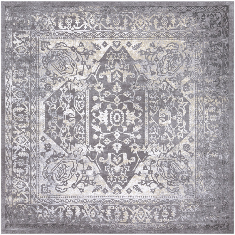 Tapis oriental gris / ivoire Alexander, Carré 7 pi 10 po