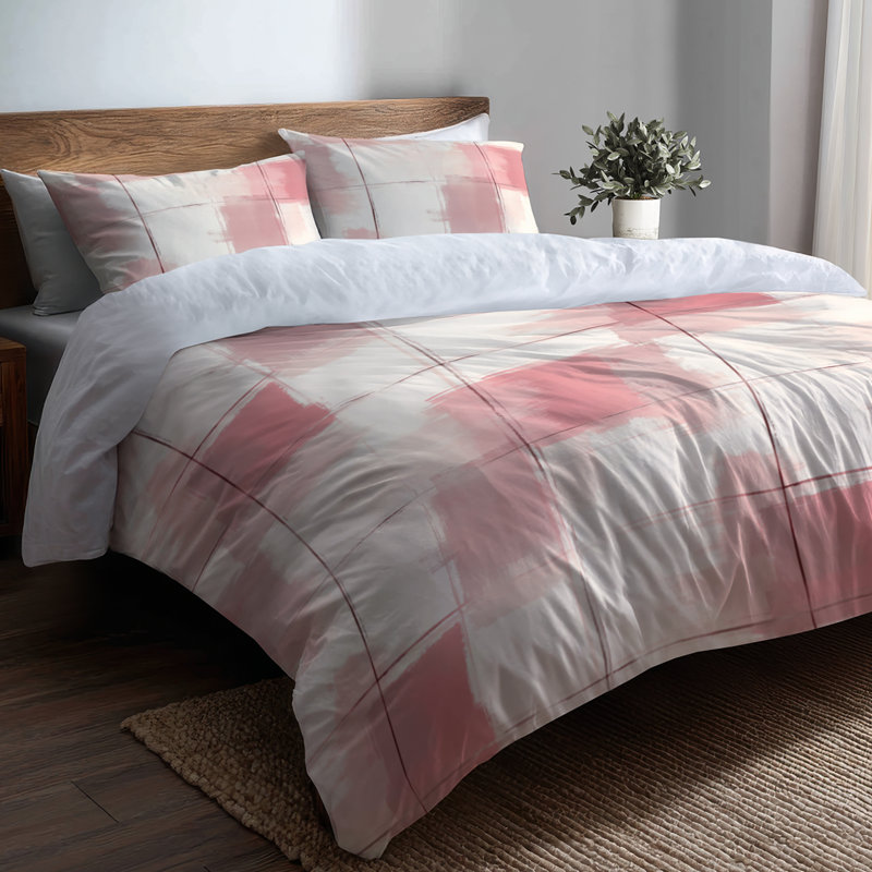 Ensemble d'édredon 4 pièces French Country - Ensemble d'édredon à carreaux Red Blush