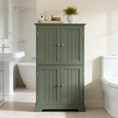 Modern Green Bathroom Storage Cabinet With 4 Doors And Adjustable Shelves, Freestanding