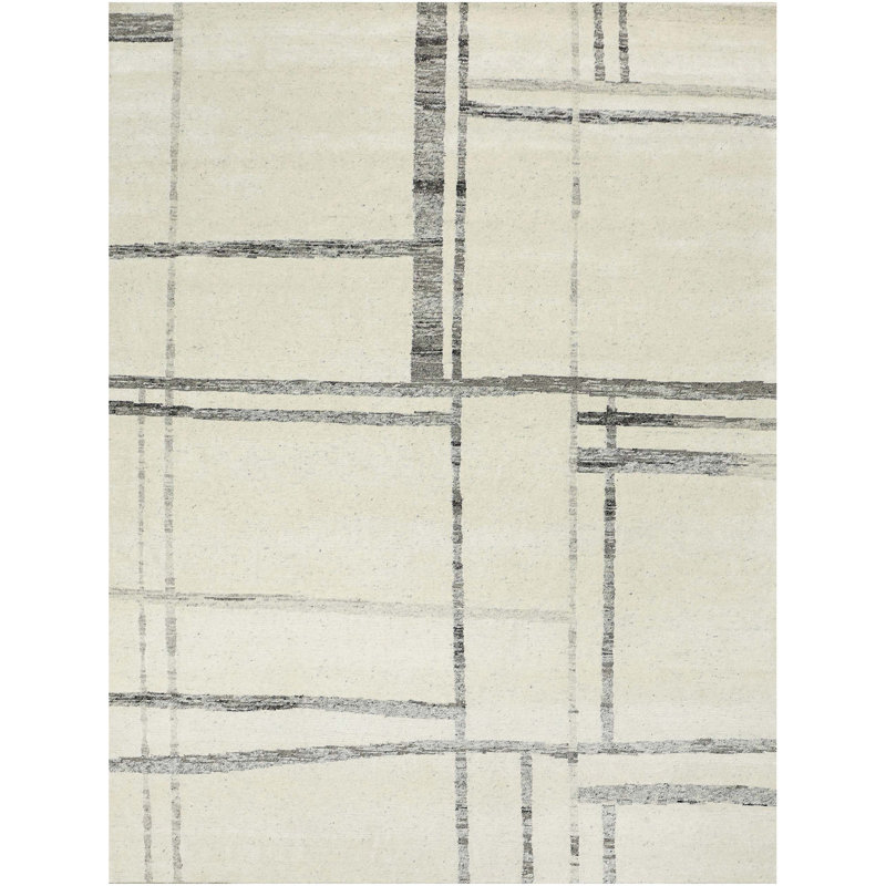 Hand Knotted Geometric Area Rug, Rectangle 8' x 10'