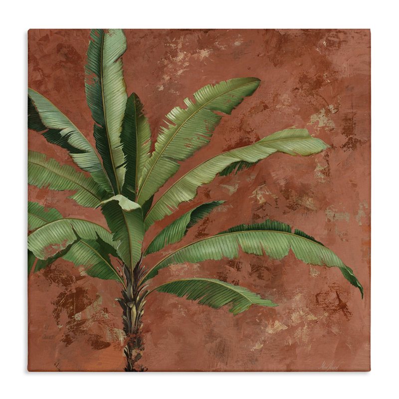 Palmier sur toile rouge discret par Max Maxx, H 17 po x l 17 po