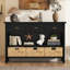 Console vintage en bois avec console et 3 paniers en jacinthe d'eau-109212255