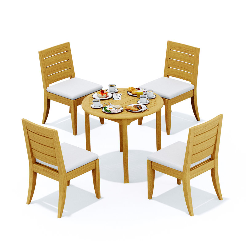 4 Seats 5 Pcs Grade-A Teak Wood Dining Set: 52" Round Table And 4 Atnas  Armless Chairs #11AT1100, 31" H x 60" W x 36" D, 4
