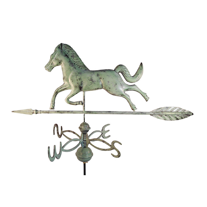 Girouette cheval avec toit, H 24 po x l 14 po x P 30 po, Vert-de-gris