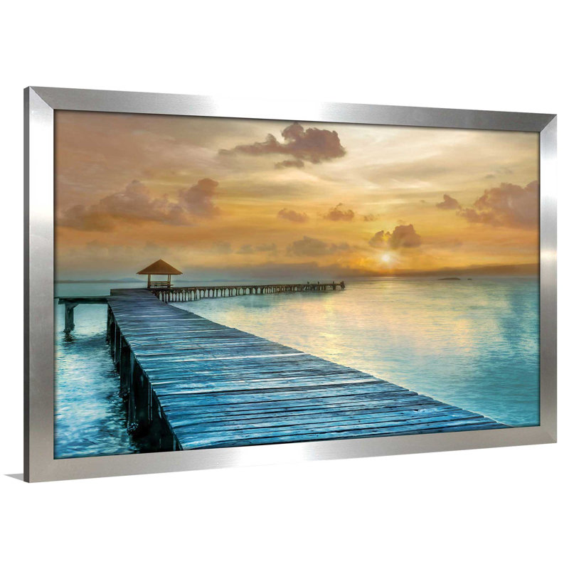 «Island Time», reproduction de peinture acrylique encadrée, H 21,5 po x l 27,5 po x P 0,75 po, Encadrement argenté