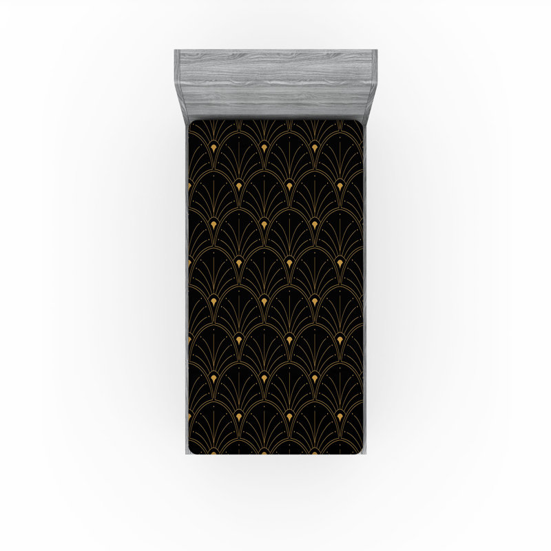  Drap-housse géométrique, Drap-housse de taille simple, Noir / brun sable