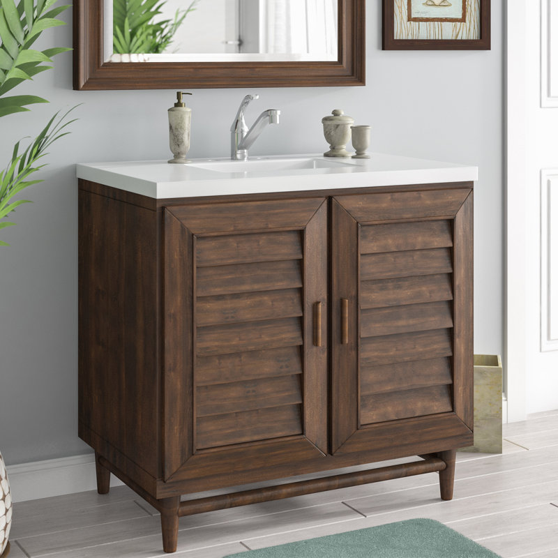 Ensemble de meuble-lavabo simple 36 po Portland, Acajou bruni, Blanc classique, 8 po