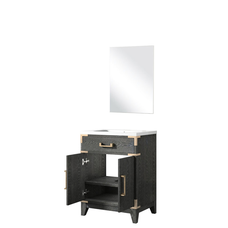 Meuble-lavabo en chêne noir l 24 po x P 18 po avec comptoir en acrylique et miroir - fermeture en douceur, généreuses options de rangement disponibles