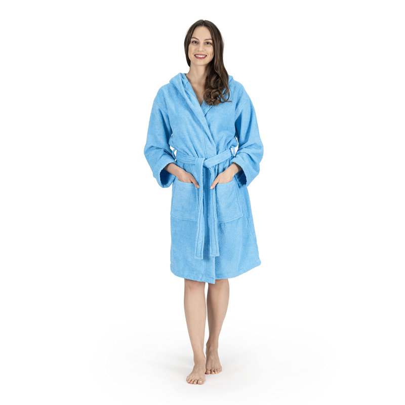 Collection de peignoir unisexe en coton à capuche, L, Bleu
