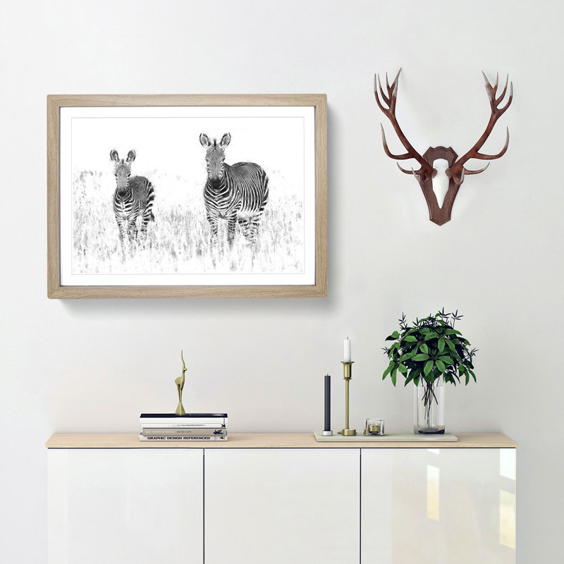 Two Zebras - Picture Frame Painting Print, 24cm H x 33cm W x 2cm D, Oak Framed