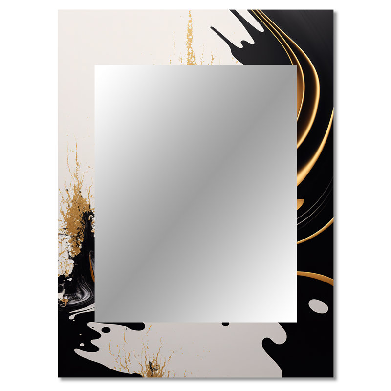 Black And Gold Wave - Abstract Decorative Mirror, Modern Wall Mirror, Printed Metal Art, 40" x 30"