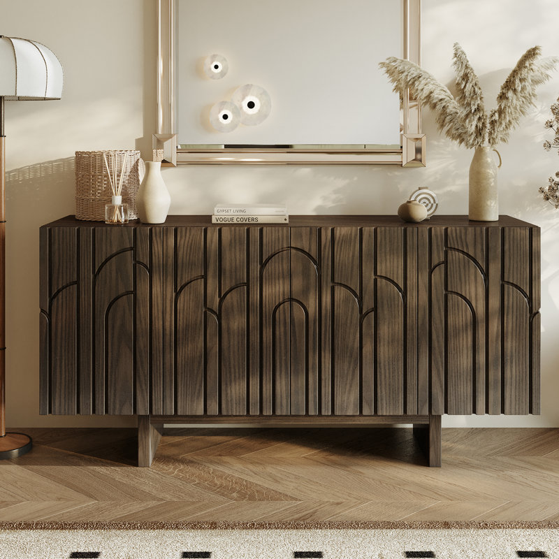 63''W Storage Wood Buffet Sideboard, Brown