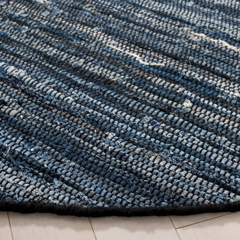 Abiram Hand Woven Denim/Cotton Rug in Blue/Black, Round 6'