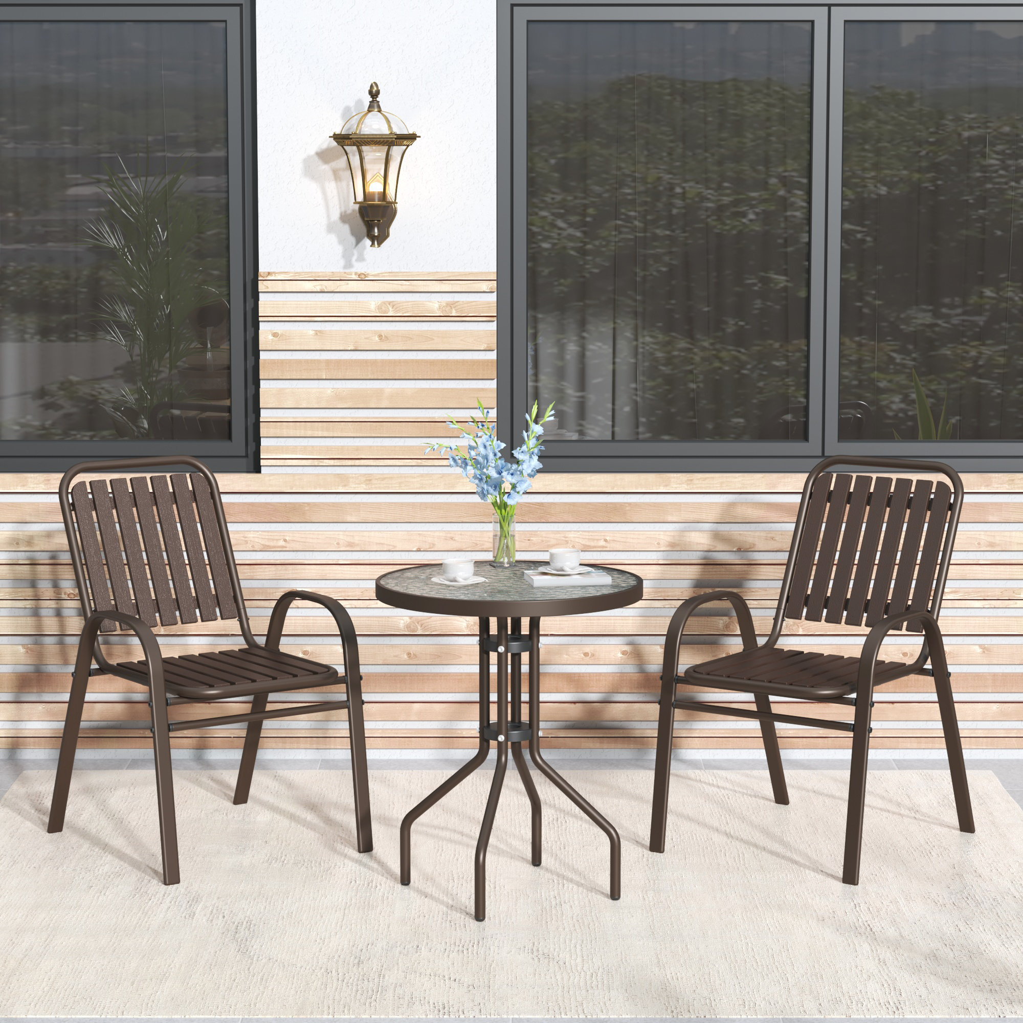 Winston Porter 3Piece Outdoor Dining Set With Stackable Patio Chairs