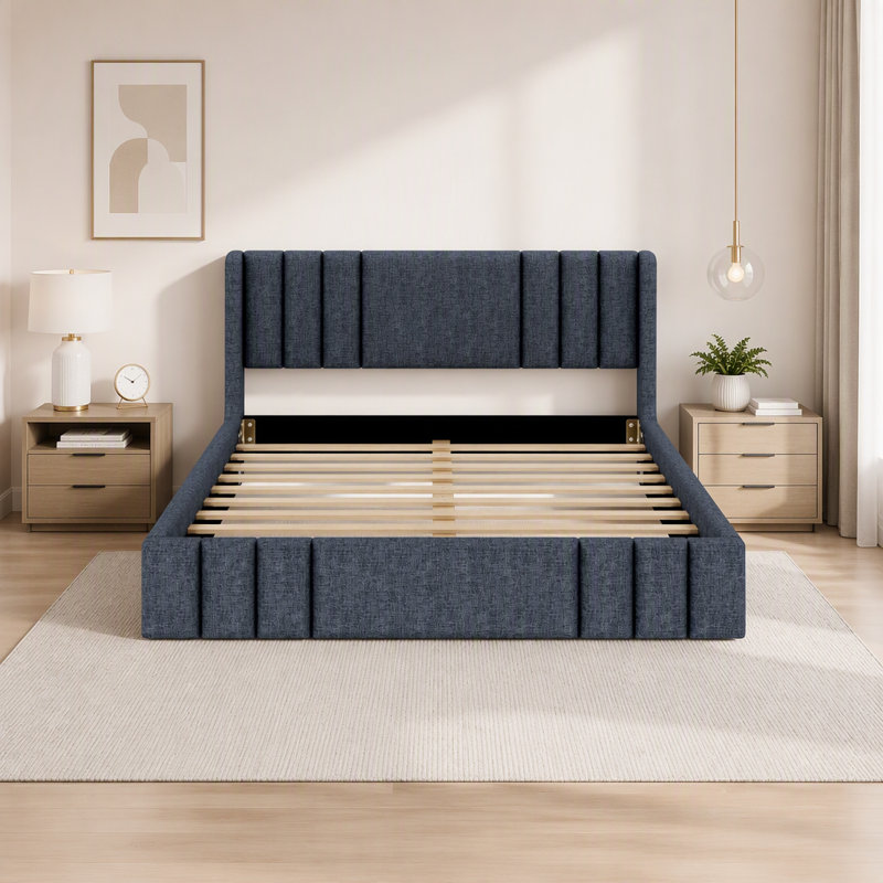 Structure de lit plateforme tapissier, Grand lit, Gris