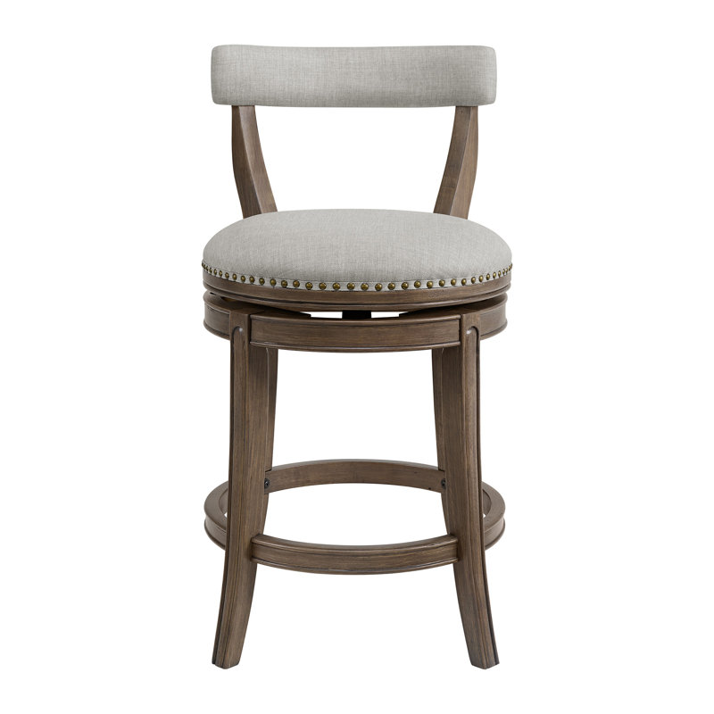  Ruxban 26" Swivel Counter Stool, Weathered Oak, Sand Fabric Seat, 1