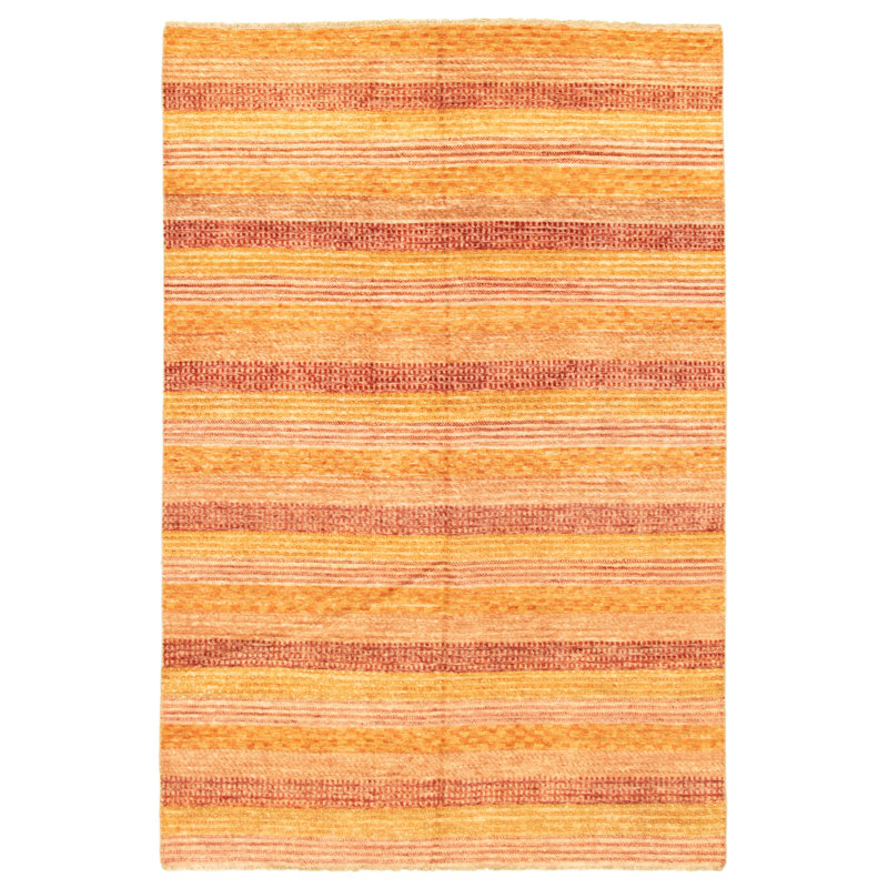 Tapis rouge foncé/orange clair en laine noué à la main Gomer