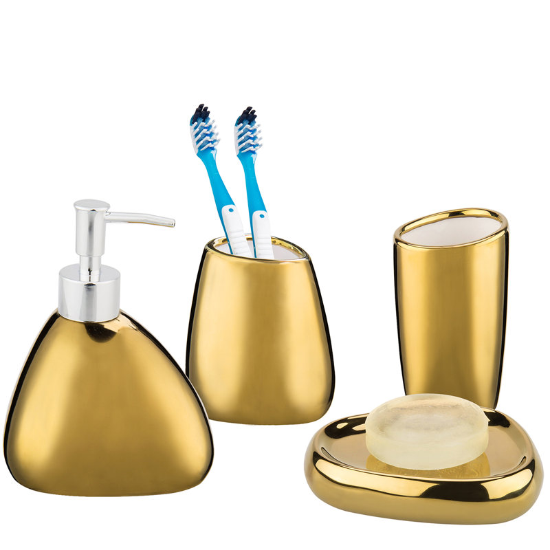 Gold Ceramic 4-Piece Modern Bathroom Accessory Set